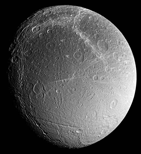 densely cratered terrain of Dione