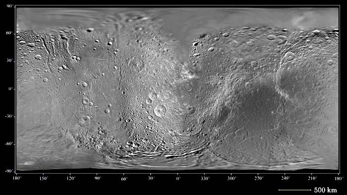 The shaded relief map of Dione