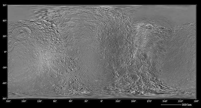 The shaded relief map of Rhea